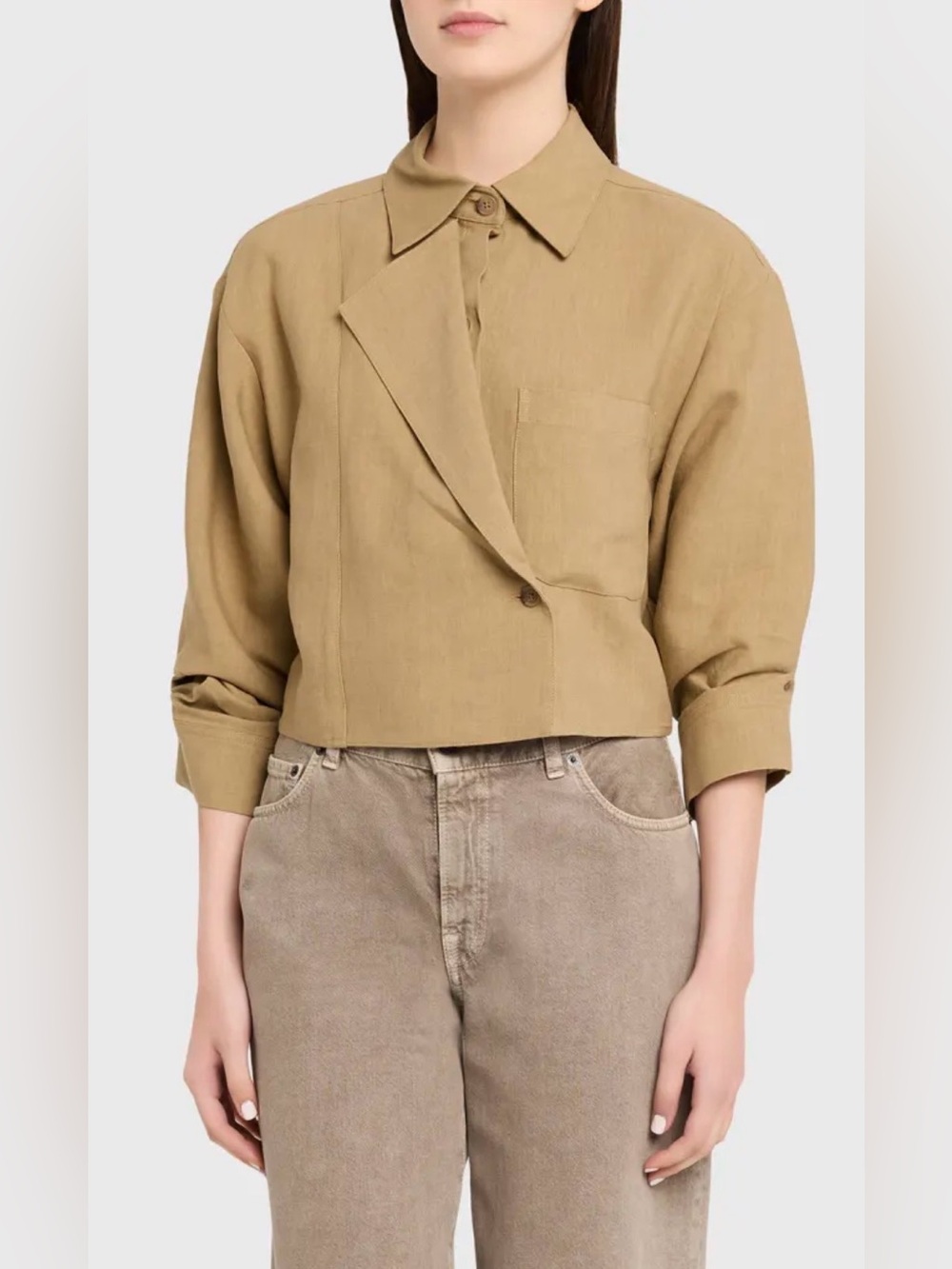 TWP Next Chapter Linen Cropped Button Down Brown Sz Medium
